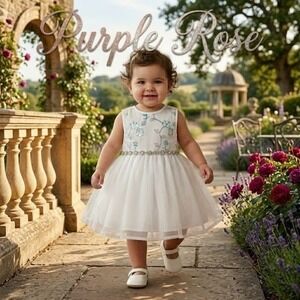 Purple Rose Baby‎ Sequined Mesh Jewel Sash Dress – White, 18M